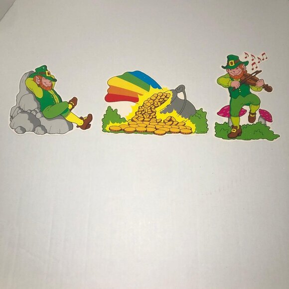Vintage? Die Cut? St. Patrick's Day Decoration Leprechauns Rainbow Pot Of Gold - Picture 1 of 14